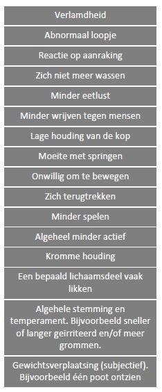 Lijst van gedragingen die veel gezien worden bij pijn