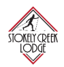 Stokely Creek Lodge logo: Skier silhouette in diamond frame, red and black text below.