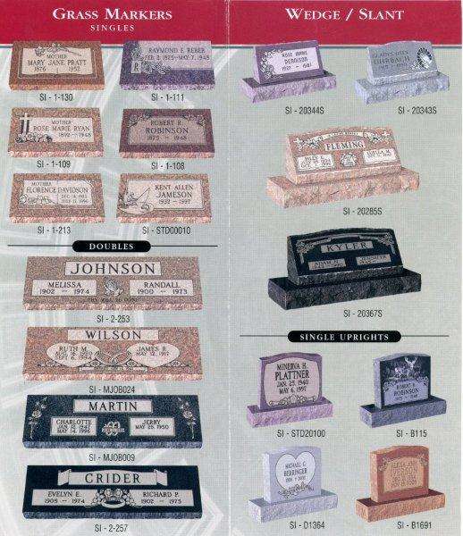 samples of monuments and headstones