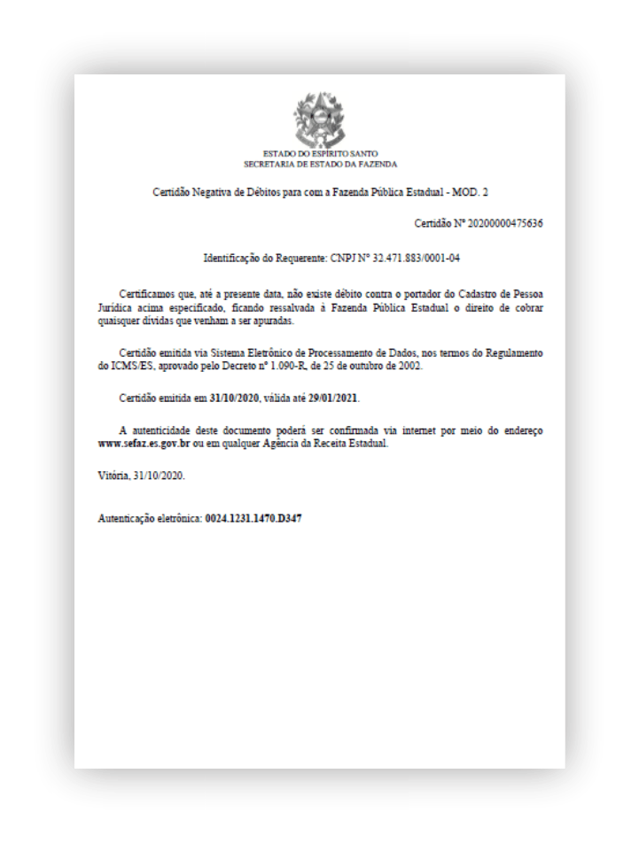 Documento com texto, possivelmente uma certificação, contendo selos oficiais e uma assinatura.
