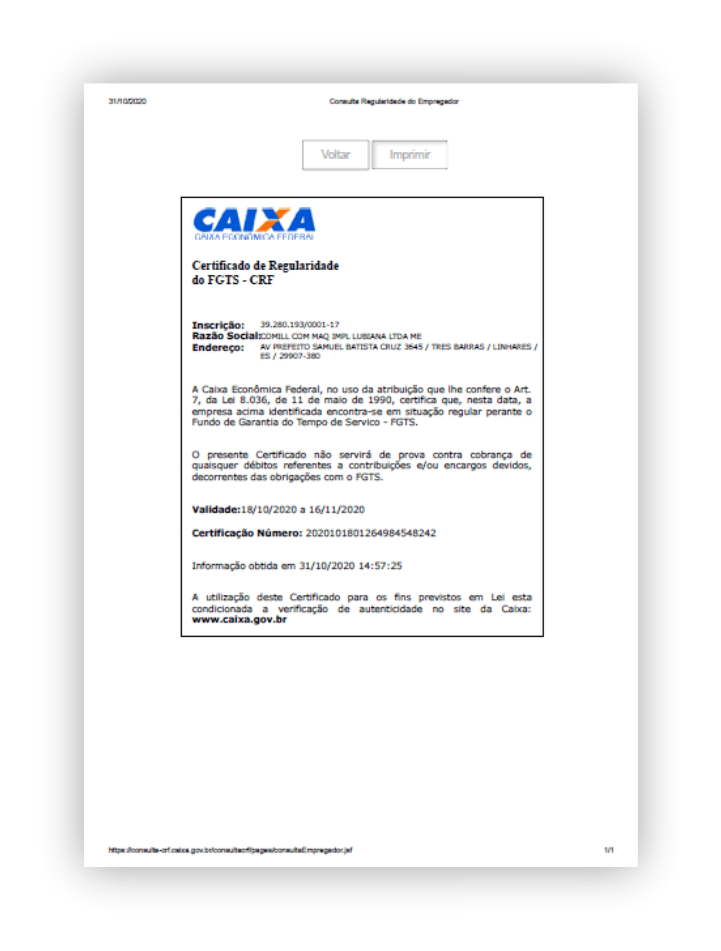 Caixa certificate, white background, blue Caixa logo, text in Portuguese.