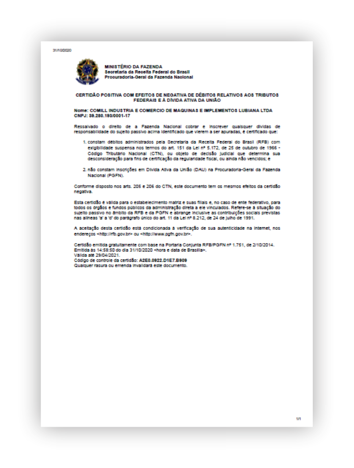 Document with text about financial support from the