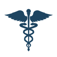 Caduceus symbol: a winged staff with two snakes entwined.