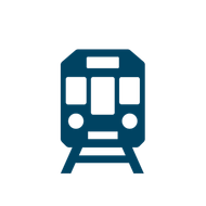 Blue train icon on a white background.