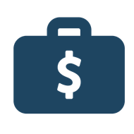 Blue briefcase with a white dollar sign.