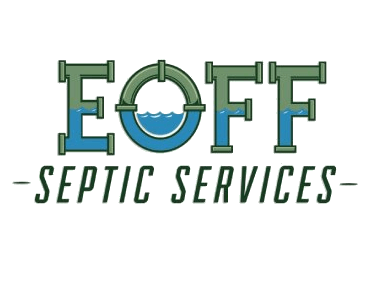 Logo for EOFF Septic Services, featuring green and blue plumbing pipes and the text