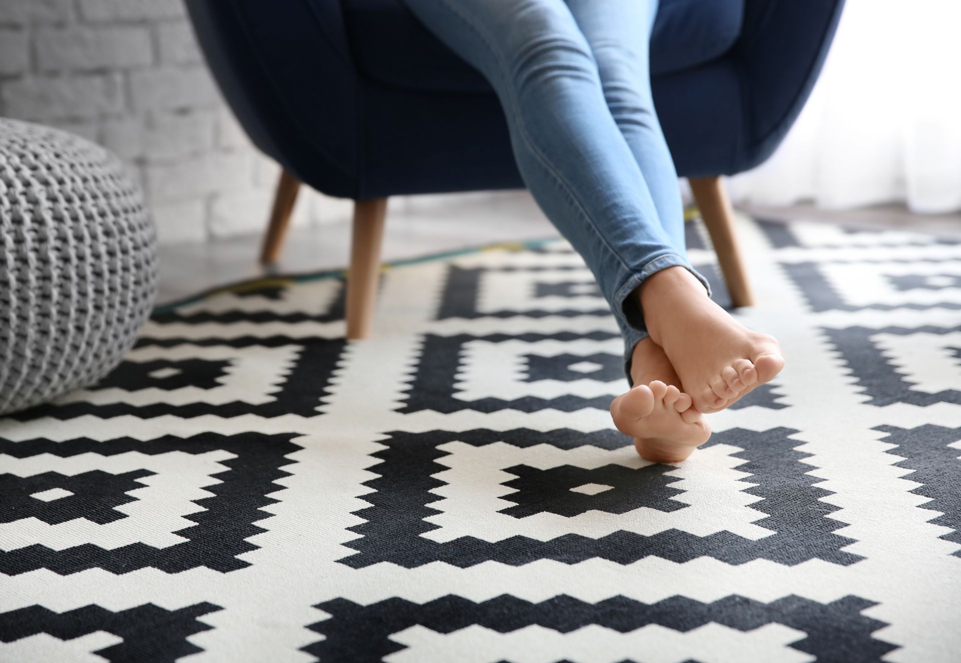 Woman in carpeted space