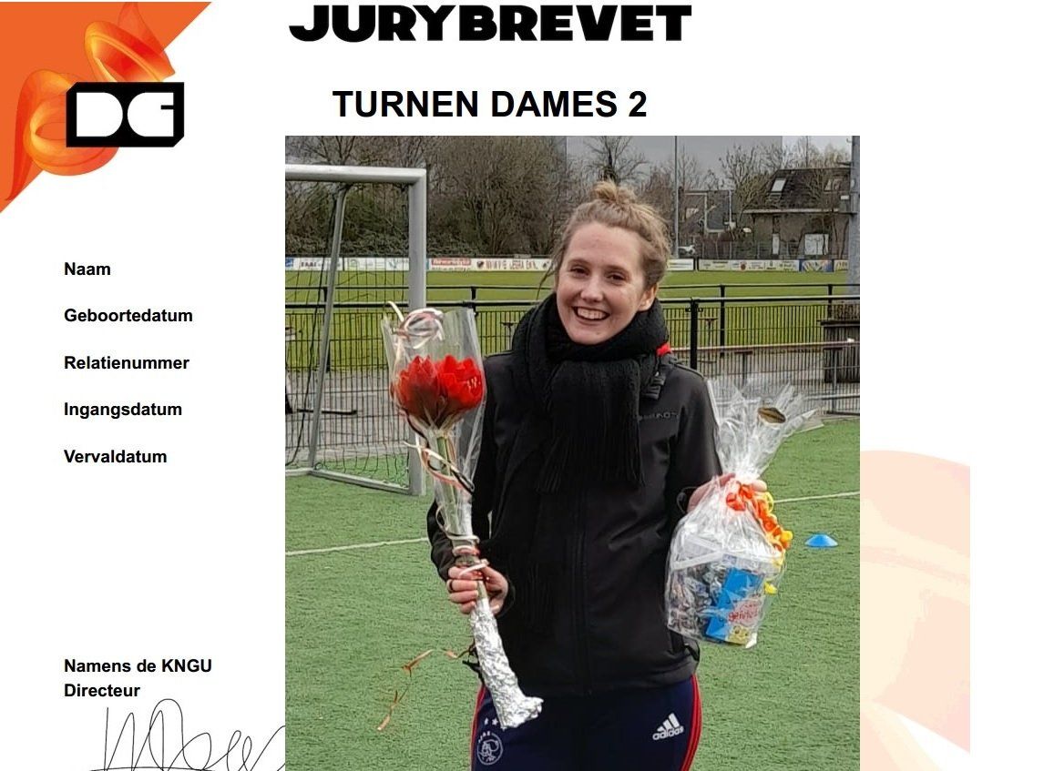 De gymtrainster Gaby had in feberuari haar brevet Turnen Dames 2 (TD2) gehaald. Als vereniging zijn wij daar heel blij mee, want zonder jury geen wedstrijd.