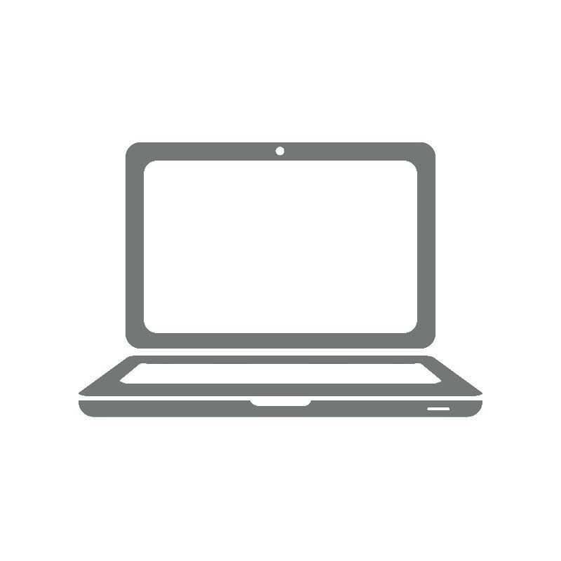 Ein Laptop-Symbol mit einem weißen Bildschirm auf weißem Hintergrund.