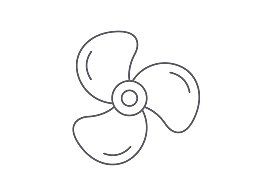 Eine schwarz-weiße Zeichnung eines Propellers auf weißem Hintergrund.
