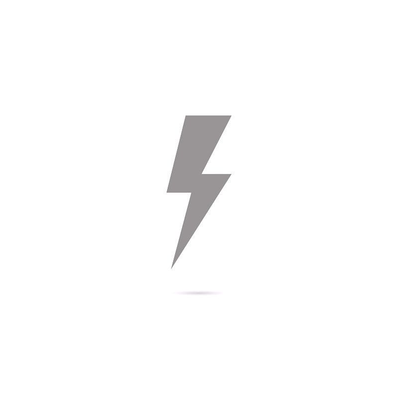 Ein Blitzsymbol mit Schatten auf weißem Hintergrund.