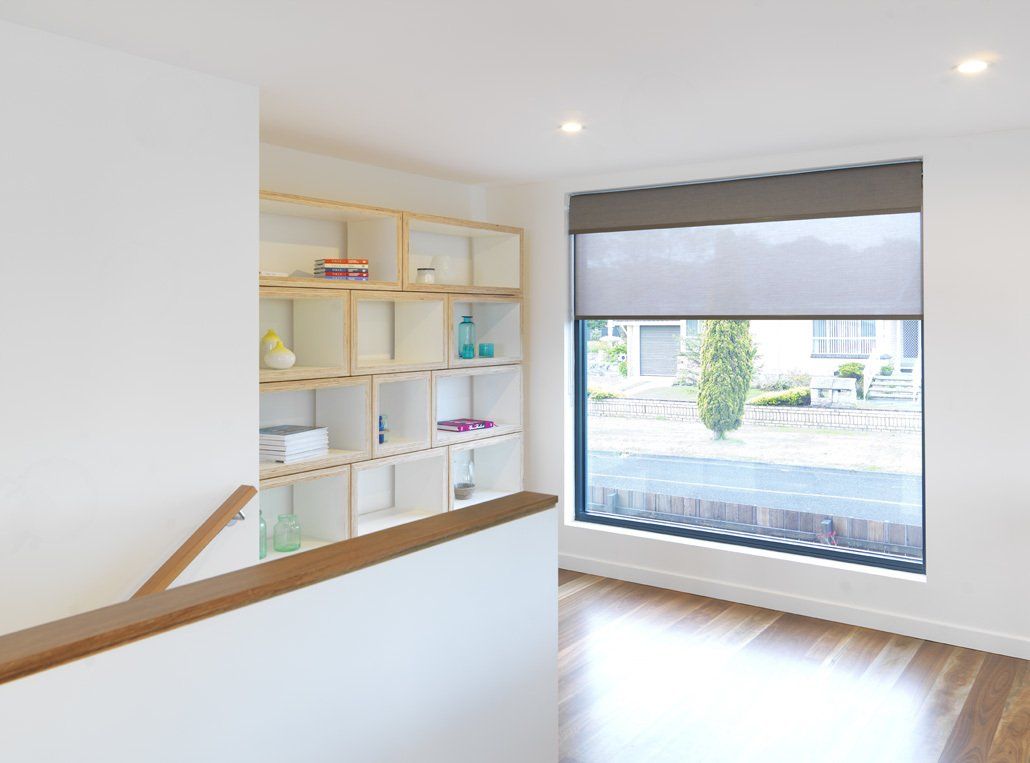 There is a large window in the middle of the room.