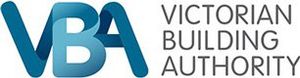 The logo for the victorian building authority is blue and black.
