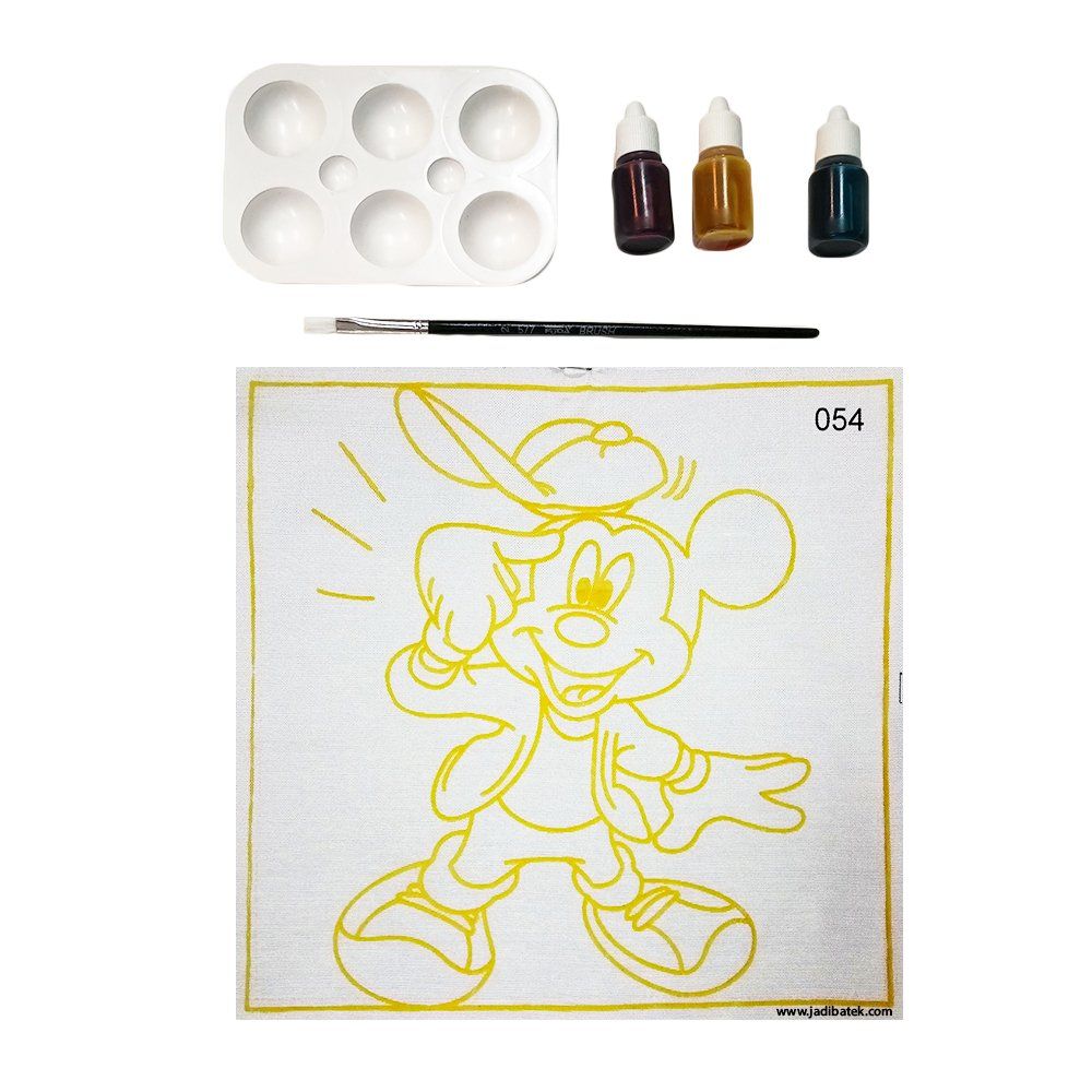 Mickey Mouse paint kit: Canvas with outline, paints, palette, brush.