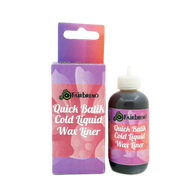 Bottle and box of Fairbreno Quick Batik Cold Liquid Wax Liner. Pink, purple, and white packaging.