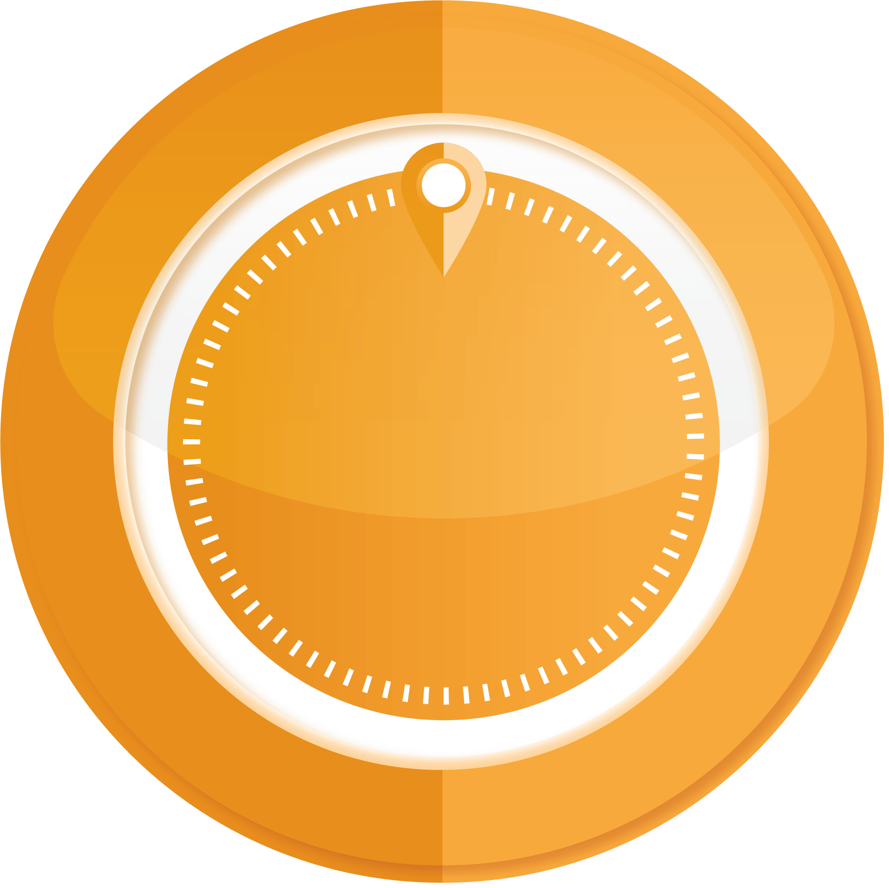 Orange timer icon with a white dial and pointed indicator.
