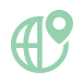 Green globe with a location marker, representing global reach or location services.
