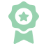Green badge icon with a star in the center, representing an award or achievement.