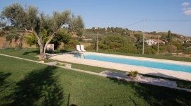 piscina in area verde con prato e alberi