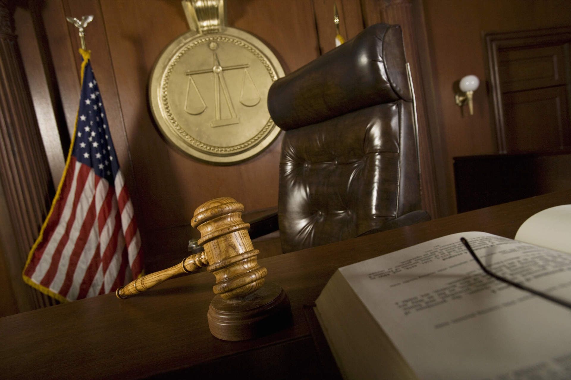 Empty Judge chair with gavel