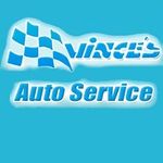 Vince 's auto service logo on a blue background