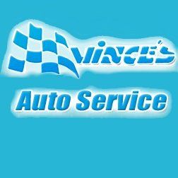 Vince 's auto service logo on a blue background