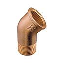 Type 121 A 45-degree brass pipe elbow fitting with a threaded male end and a threaded female end.