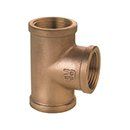 Type 130 A brass-colored, T-shaped pipe fitting with threaded openings on all three ends.