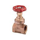 Type 1522 A brass gate valve with a red round handle, designed for plumbing or industrial flow control.