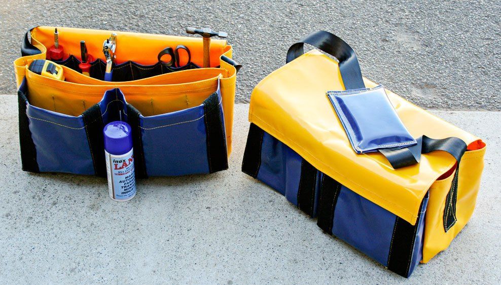 yellow and blue tool bags
