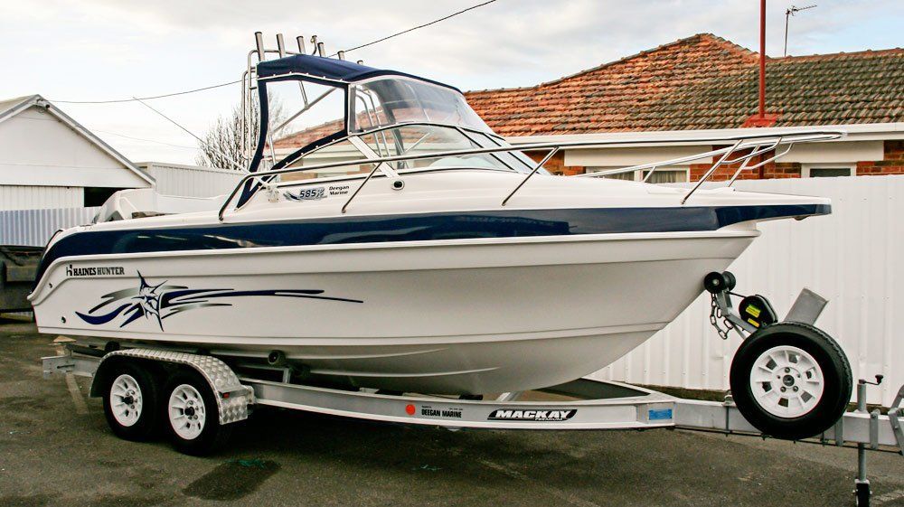 blue and white boat