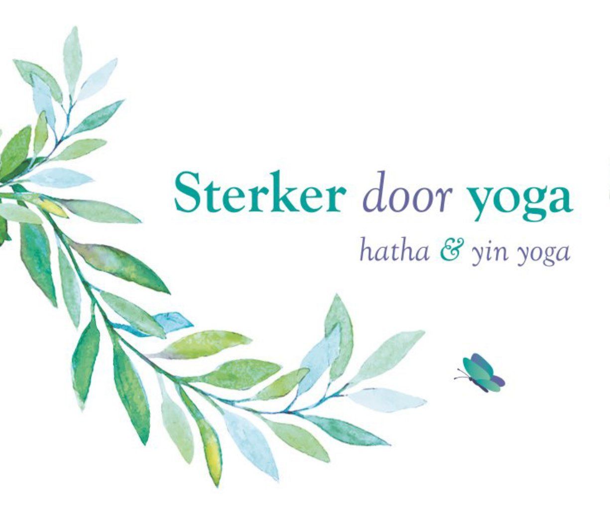logo yoga website sterker door yoga: takjes met blaadjes in de kleuren blauw groen en lila