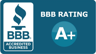 Bbb rating a+ accredited business logo on a blue background