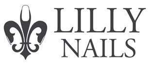 Het LILLY NAILS-logo met een gestileerd zwart fleur-de-lis-icoon en schreeflettertype.