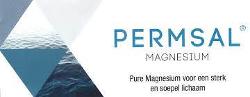 PERMSAL Magnesium-logo met blauwe geometrische vorm en Nederlandse tekst op een witte achtergrond.