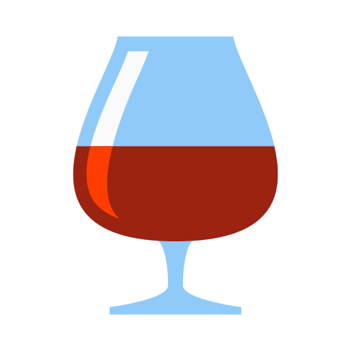Um copo de vinho tinto com haste azul sobre fundo branco.