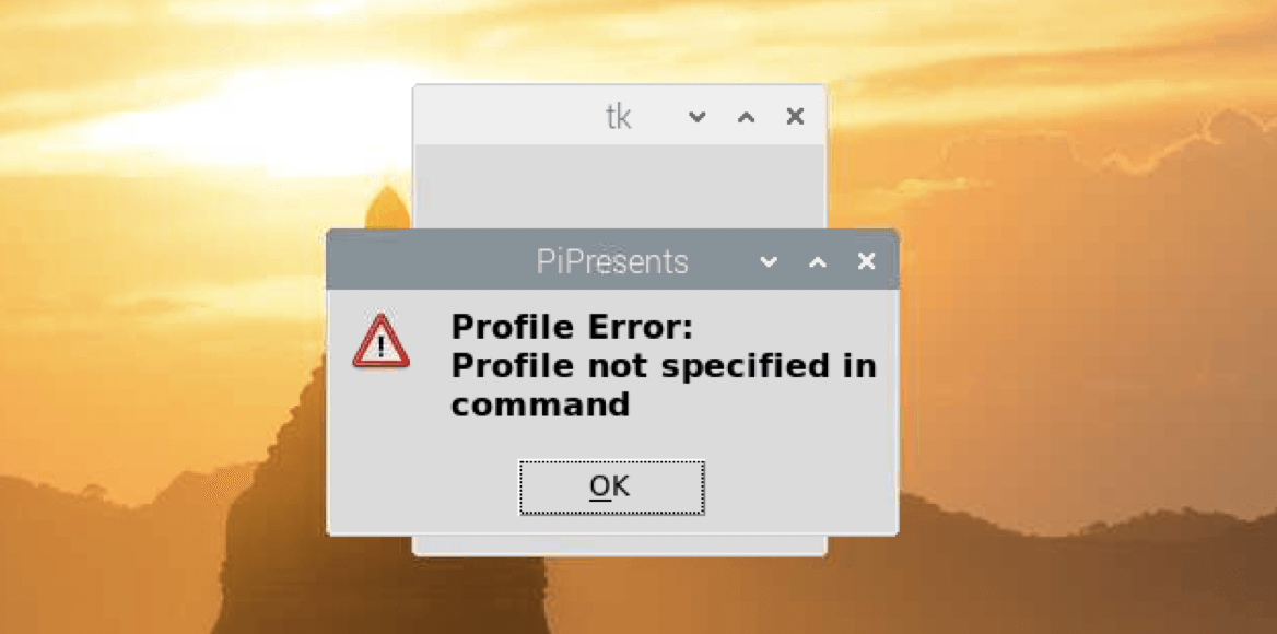 A desktop error window titled 