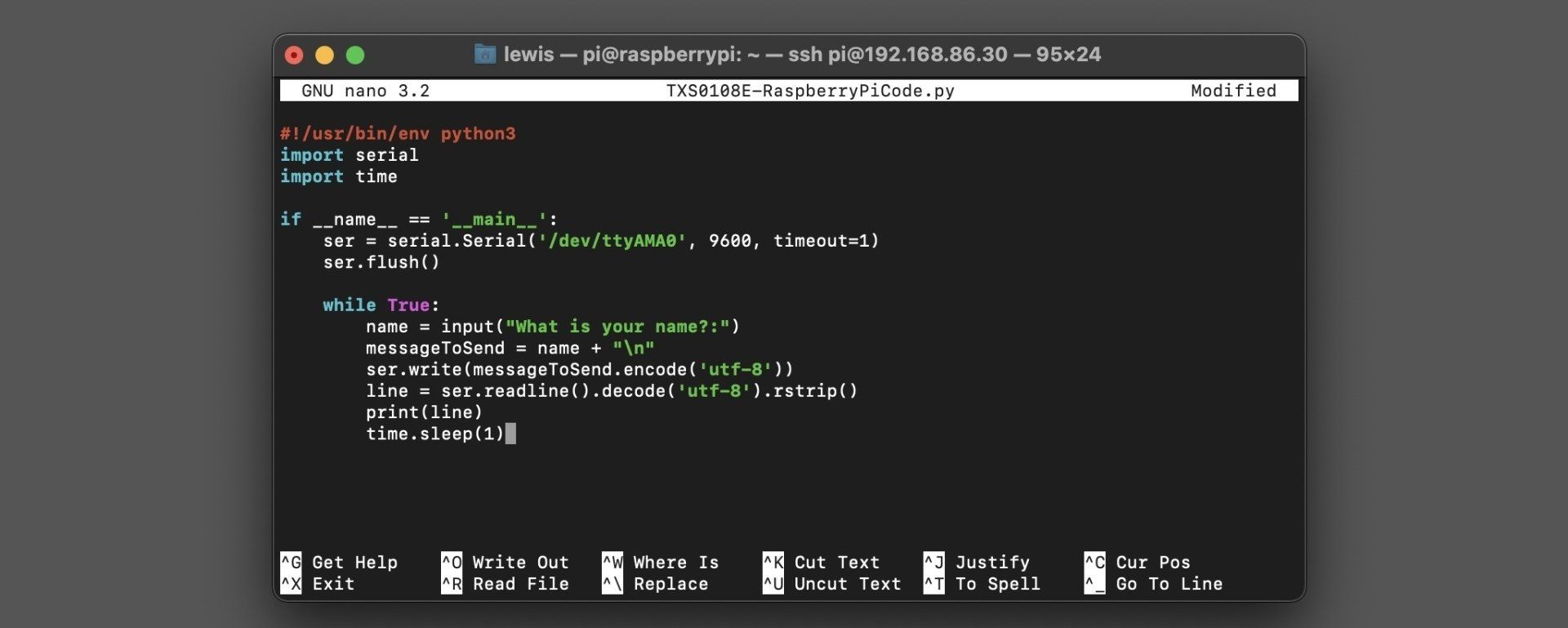 A computer terminal window on a dark background displaying a text-based interface with a blue-highlighted code snippet.