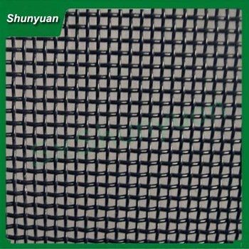 Close-up of a black woven mesh screen with a grid pattern.
