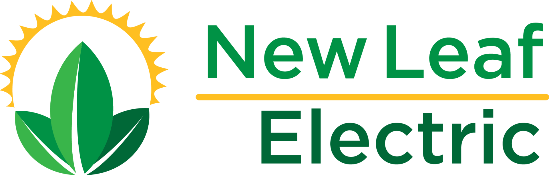 Logo: Green leaves inside a gold sun with