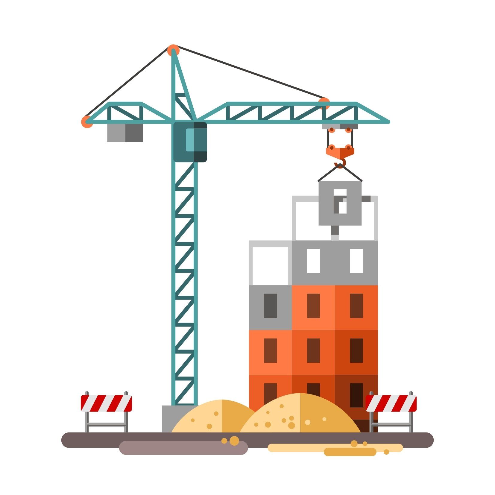Baustelle mit Kran zum Bau eines mehrstöckigen Gebäudes.
