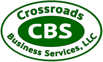 The logo for crossroads business services , llc is green and white.