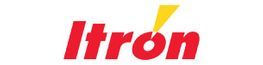 Logo of Itron in red text with a yellow lightning bolt.