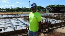 Isaiah Jiminez of Mr. T's Pest Control installs Termimesh to cluster of pens at this Wailupe Circle future residential home being built by Armstrong Builders.