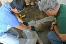 Isaiah Jiminez of Mr. T's Pest Control installs Termimesh to cluster of pens at this Wailupe Circle future residential home being built by Armstrong Builders.
