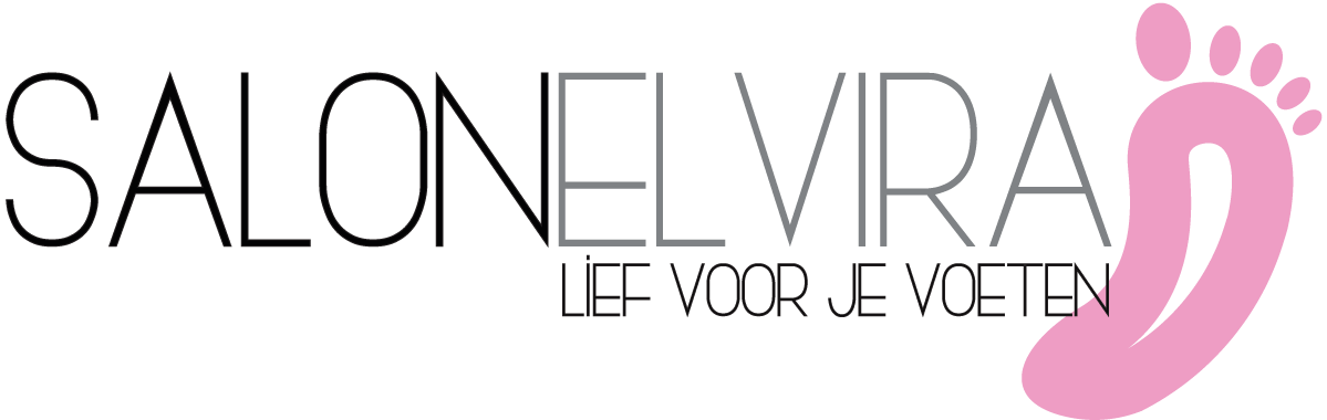 Logo van Salon Elvira, een voetverzorgingssalon, met een roze voetafdruk-icoon.