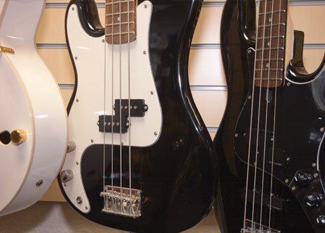 guitars on display