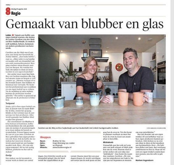 Krantenartikel Leidsch Dagblad met de eigenaren van blubber & glas
