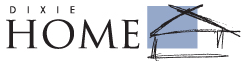 DIXIE HOME logo with black text and a stylized blue house roof illustration