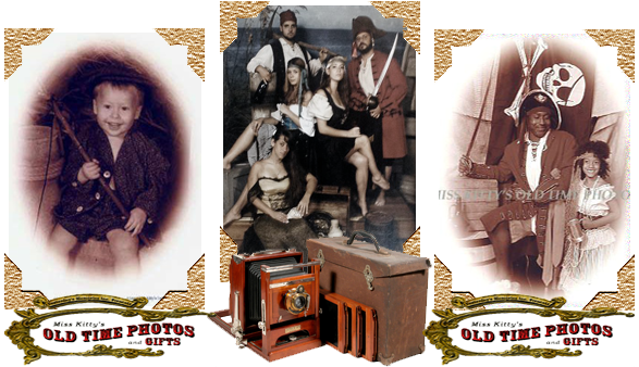 three old time photos are displayed by miss kitty 's old time photos and gifts